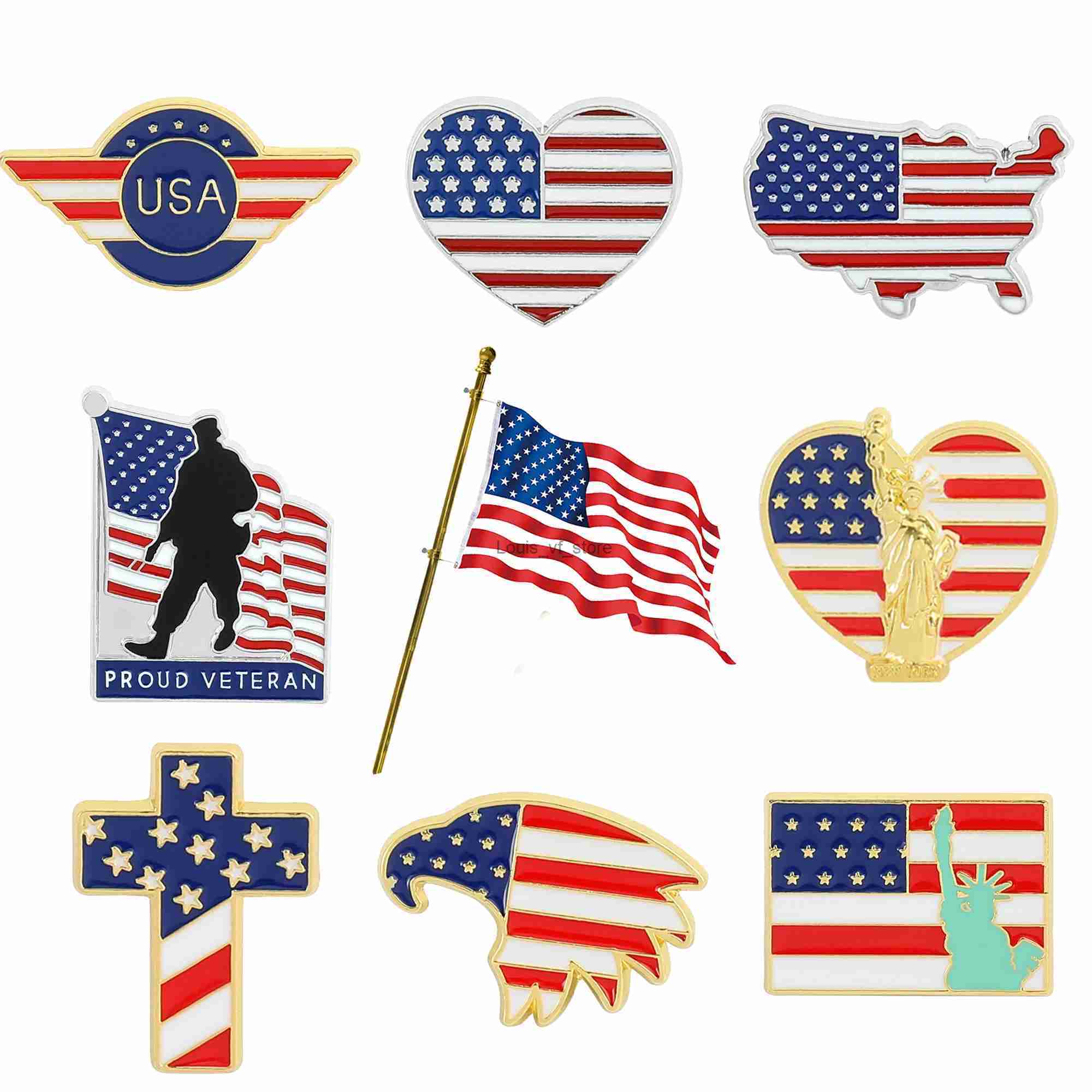 Pins Brooches US Flag Enamel Pin Soldiers Veterans Statue of Liberty Badge Chest Bag Clothing Collar H240813