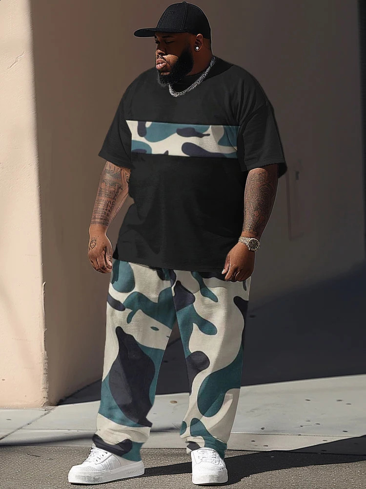 L-9XL Short Sleeved T-Shirt And Pants Set Plus Size Men Street Casual Daily Classic Camouflage Printed T-Shirt Pants Set ZOOY240812