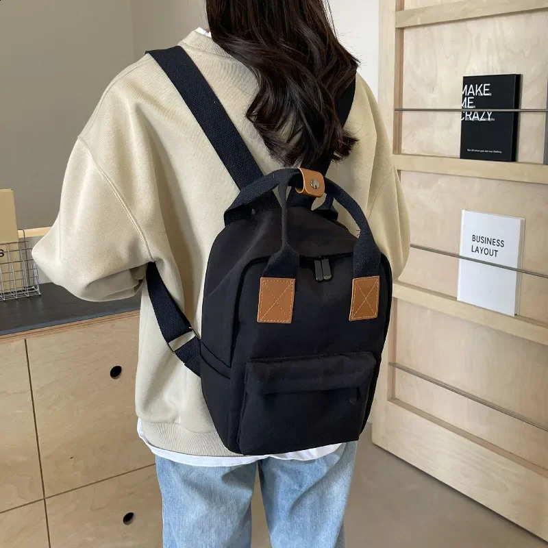 Korean womens canvas fashionable backpack autumn minimalism endurance appearance college student compon color travel bag 240813