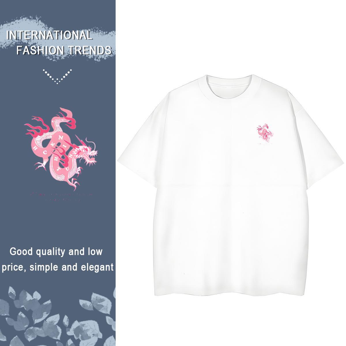 Mens T Shirts 230g 100% Cotton Pink Dragon Street Breathable Crew Neck DIY Tshirt for Man Woman Free Shipping Loose Fit Tops Tees