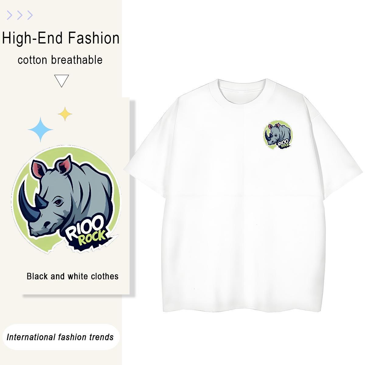 High Quality T Shirt For Man rhinoceros Round Neck Short Sleeve Casual Custom Print Plus Size 100% Cotton 230g Tshirts Brand Clothings