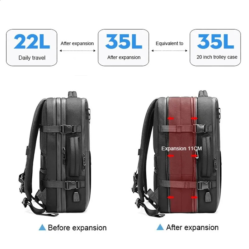 Mens large capacity expandable airbag backpack 156inch waterproof laptop vacuum storage travel 240813