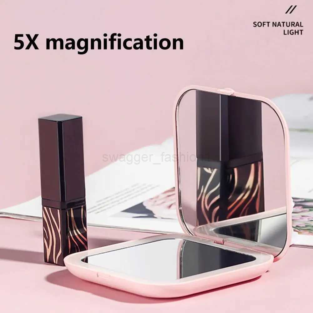 Cosmetic Mirror Mini Pocket Mirror Creative Make Up Stylish 5 Times Magnifying LED Vanity MirrorXJ240813