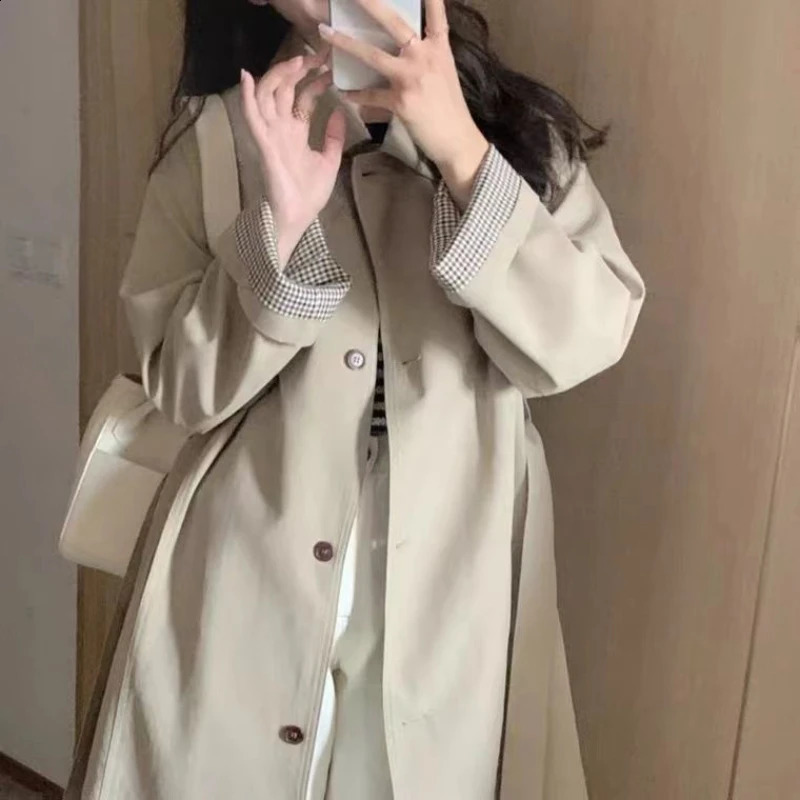 Trench Women Elegant Fashion Casual Outerwear Autumn Single Breasted Turn Down Collar Long Sleeve Pockets Sashes Street BF 240813