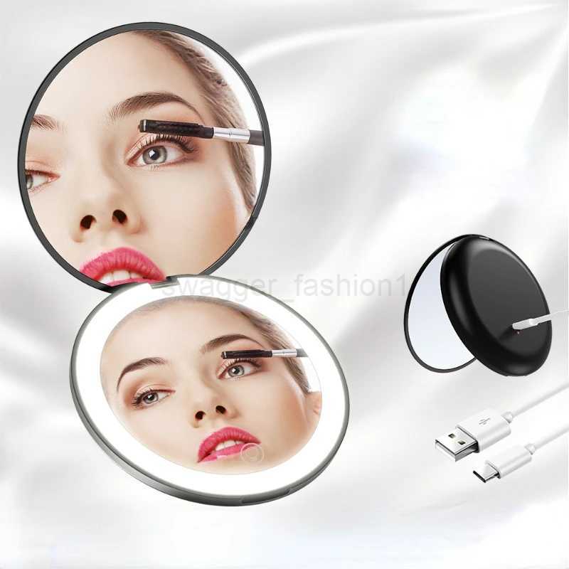Mini Portable Folding Travel Mirror LED Light Makeup Mirror Compact Mirror 10X Magnification 2-sided Beauty Makeup Round MirrorXJ240813