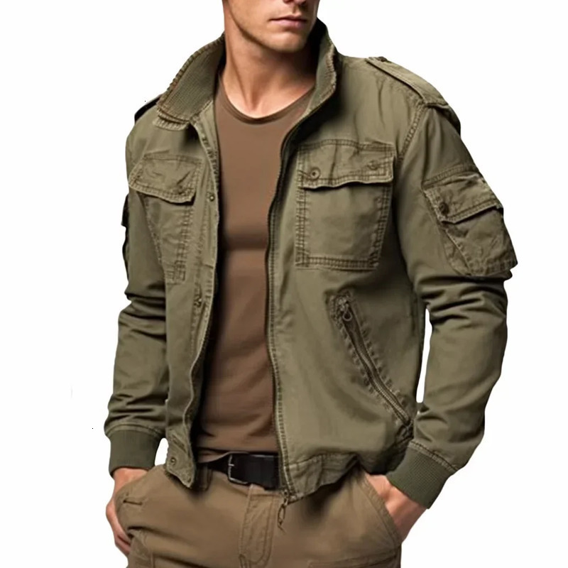 Mens retro cargo jacket cotton military bomber 240812