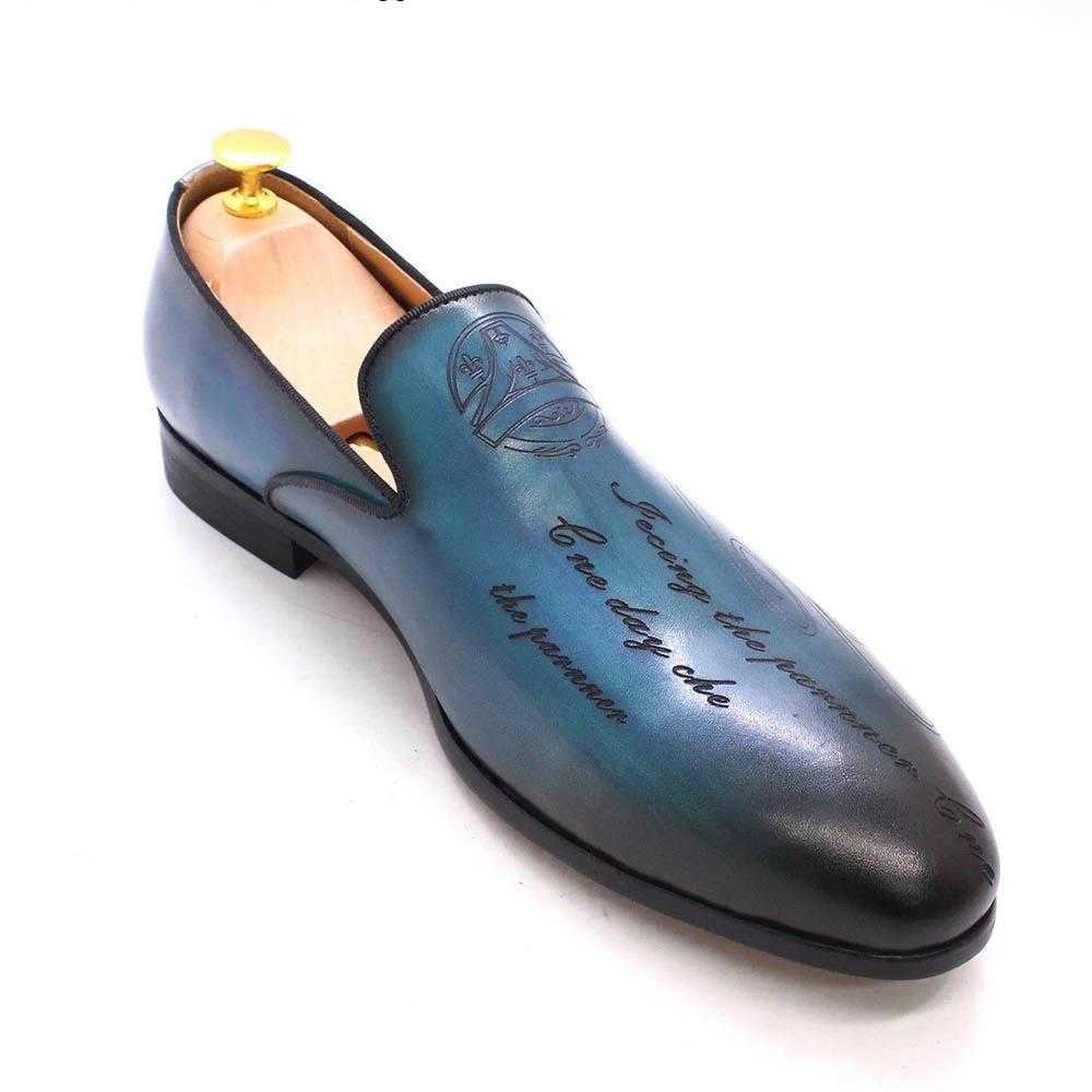 CMM Italian Style Handpainted Letters Mens Shoes Leather Formal Shoes Mens Loafer Shoes One Foot Business Casual Single Shoes