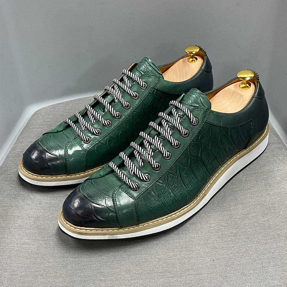 CMM Casual Leather Shoes Mens Shoes Leather Thick Soled Daily Single Shoes Fashionable Crocodile Pattern Embossed Handmade Shoes Shoes Men