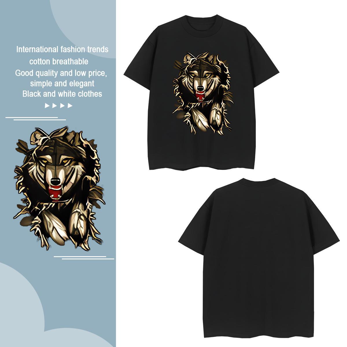 Wholesale wolf T Shirt For Man Daily Wear Tshirts 230g Cotton Fashion Design Breathable Short Sleeve Cartoon Print Tee Shirt