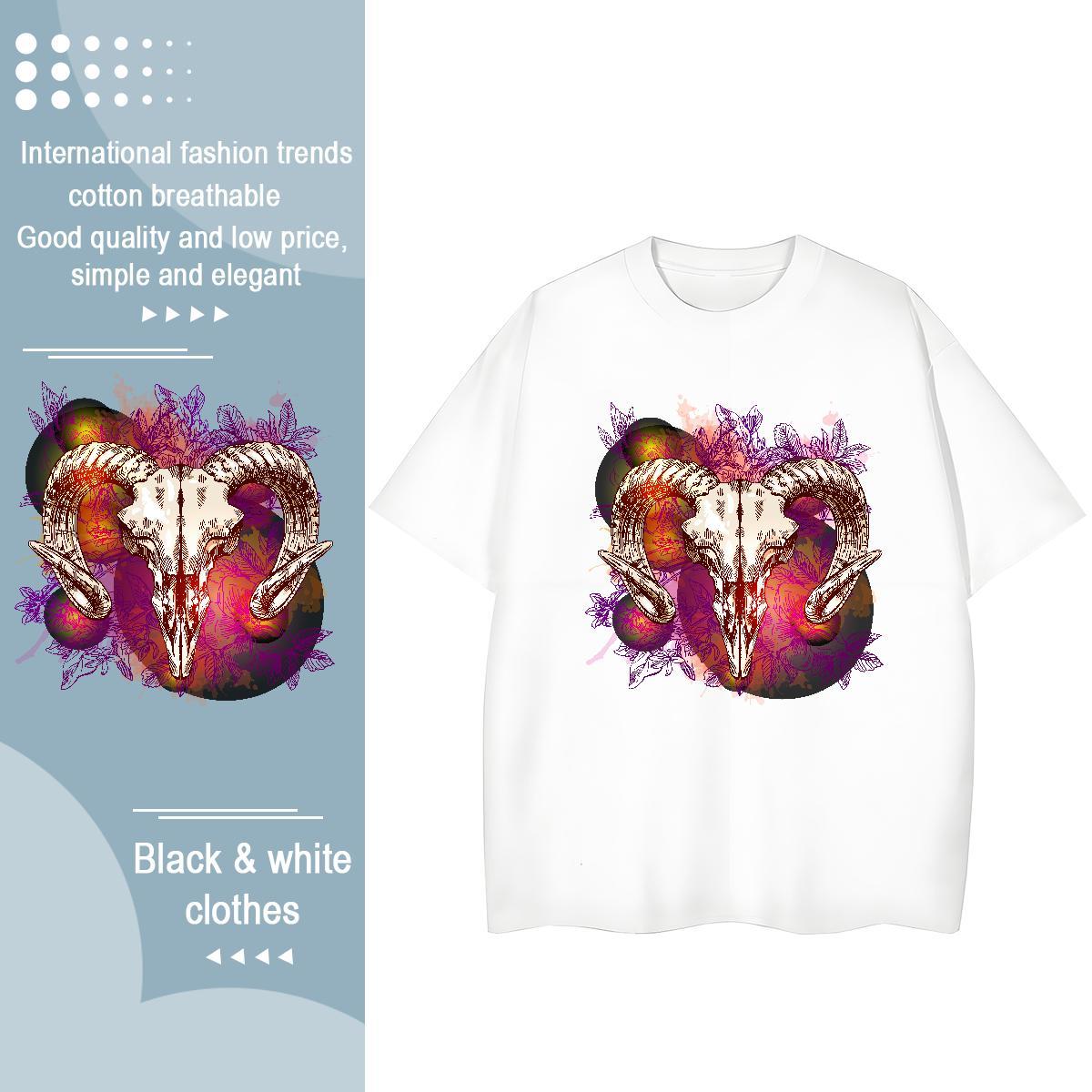 TOP Quality T shirt sheep Breathable Crew Neck Sport Anime Print 230g Pure Cotton Couples T Shirts 2024 Wear