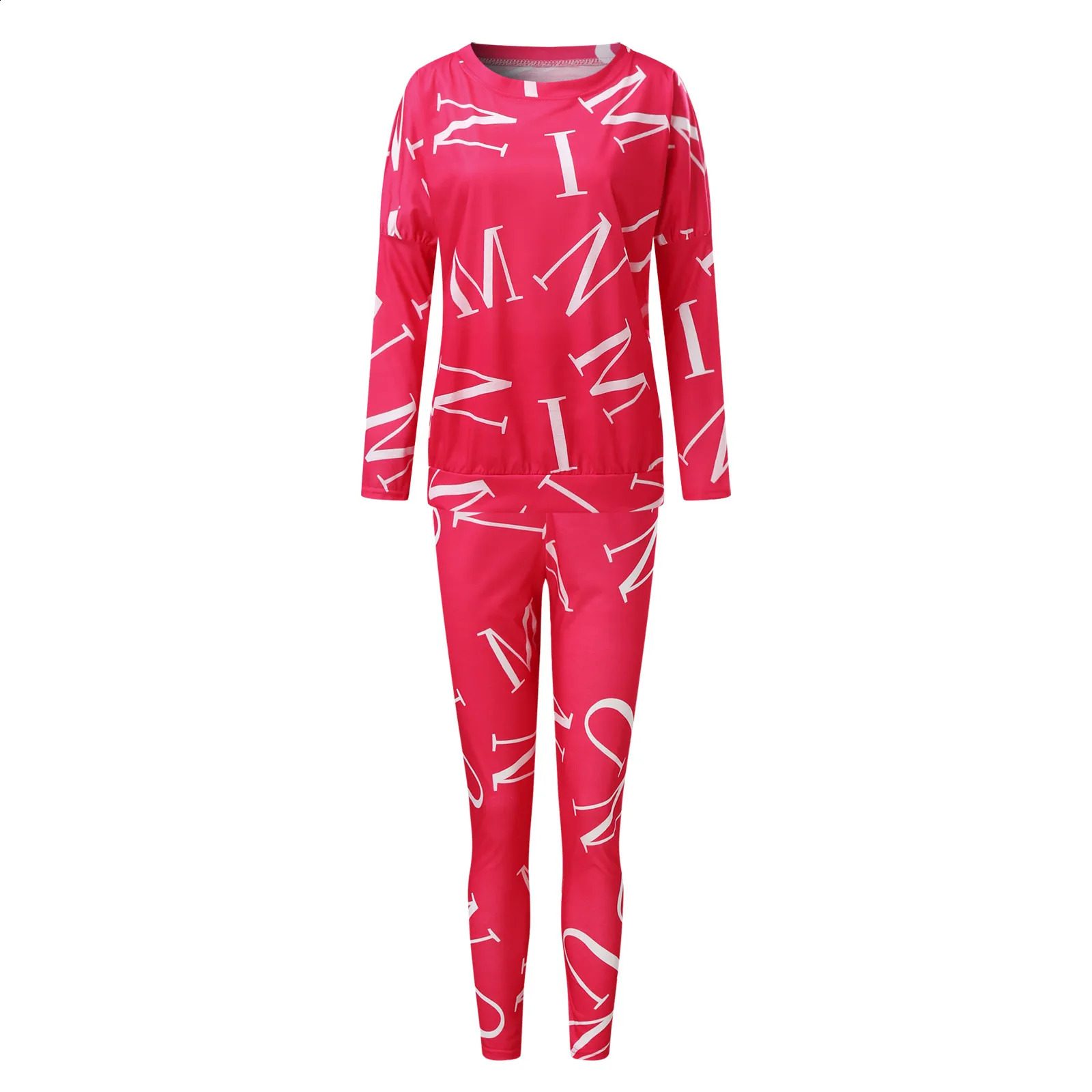 Womens Casual Fashion Letters Printed Bat Sleeve Long Pants Leisure Sports Suit Casual Loose Versatile Two Piece Set Outfit 240813