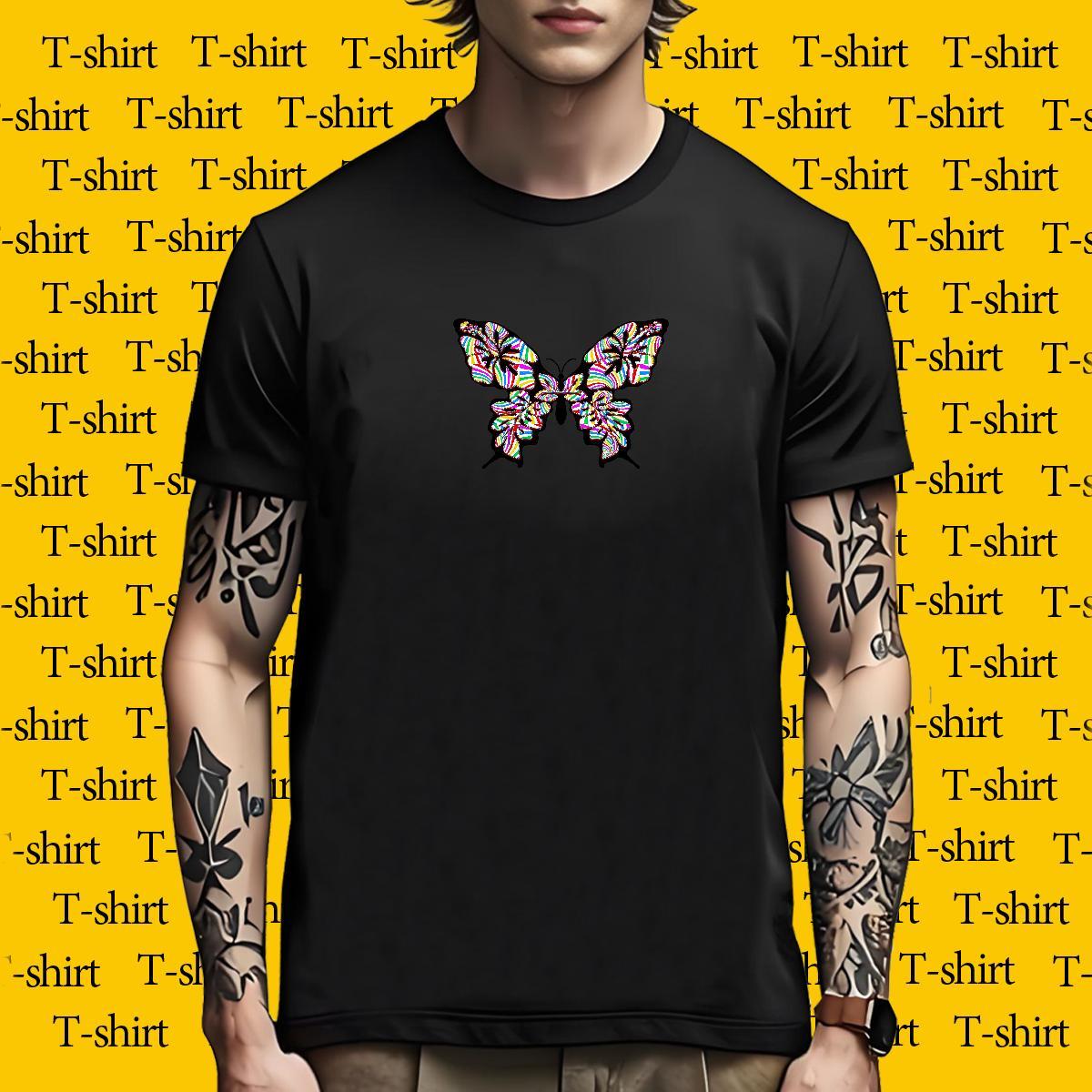 Classic T Shirts Men Butterfly Breathable Short Sleeve Casual Daily Wear DIY 100% Cotton 230g Men Tees 2024 Tees Shirts
