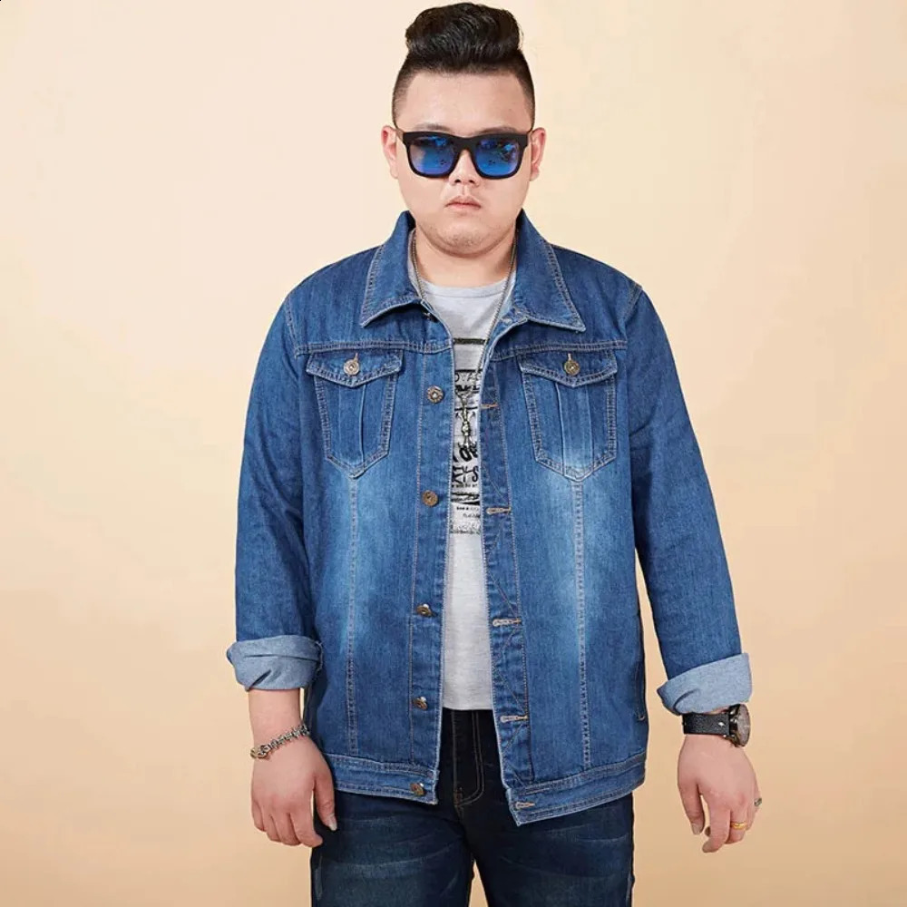 M-8XL Plus Size Denim Jacket Slim Fit Solid Mens Jeans Jacket Autumn Hip Hop Cotton Washed Cool Fashion Streetwear 3ZWJ08 240812