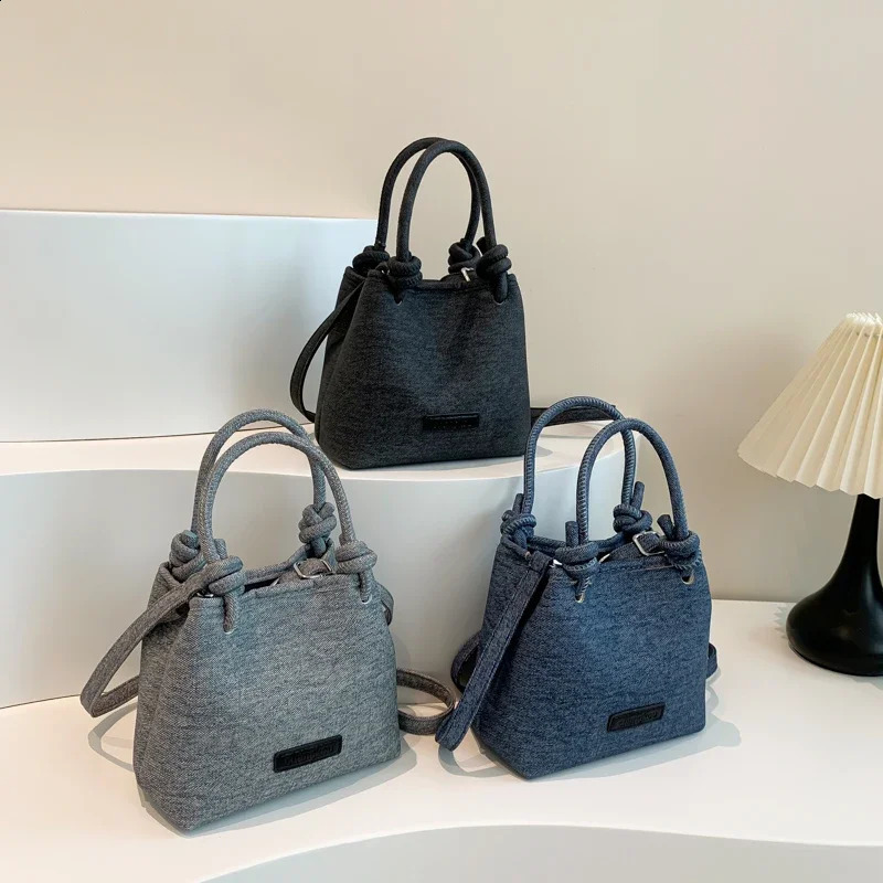 Retro Leather Shoulder Bags for Women 2024 Vintage Underarm Crossbody Handbags and Purses Denim Blue Female Bag Day Clutch 240812