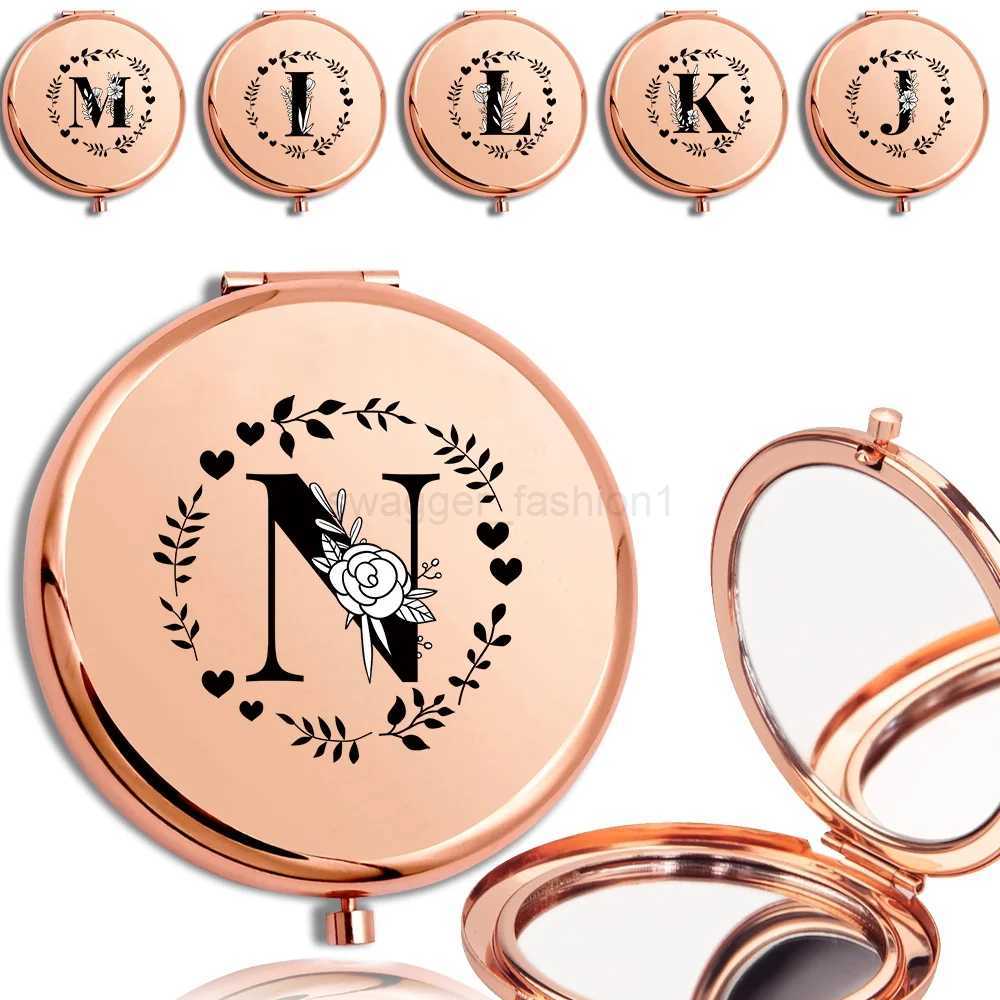 Convenient Makeup Mirror Double Sided Round Metal Cosmetic Travel Facial Care Look Glass Portable Mirror Black Letter PatternXJ240813