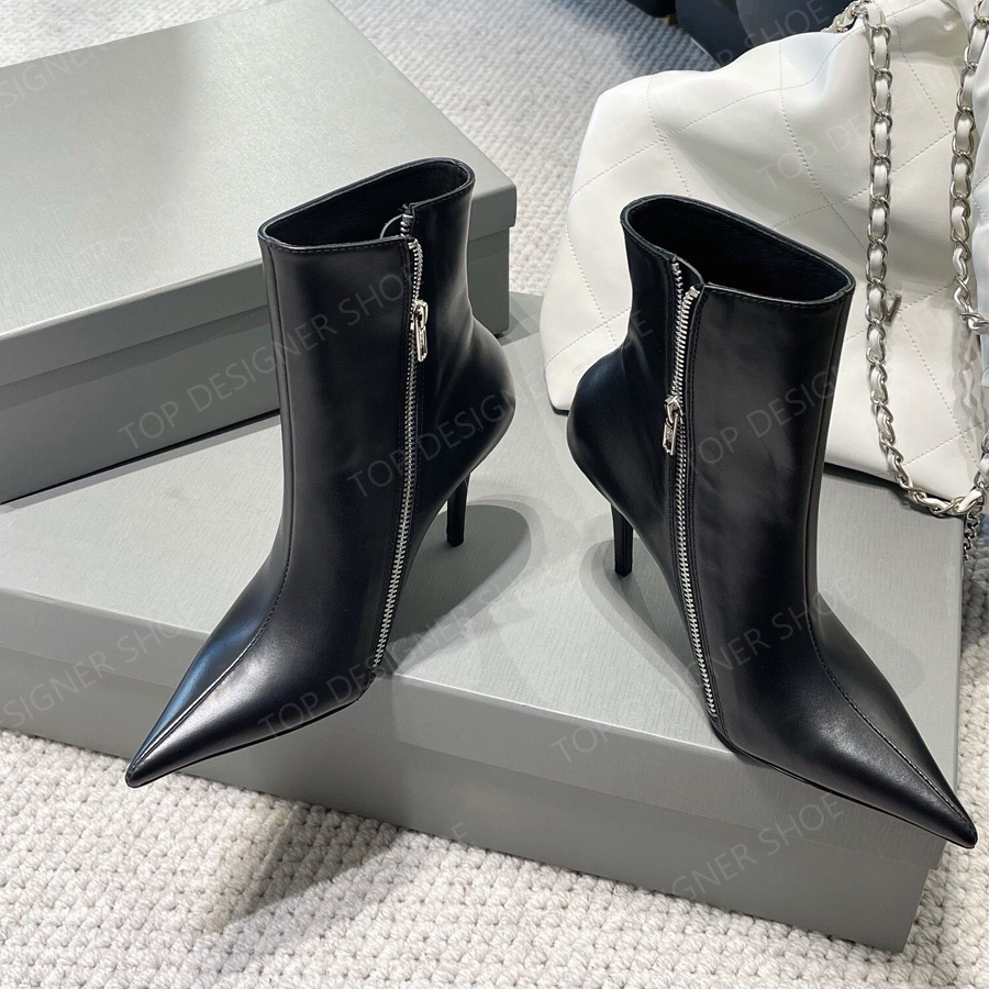 Classic Trendy Luxury designer Ankle boots zip Pointed toes shoes stiletto High-heels Fashion booties womens Knight boots Evening shoes Dress shoes