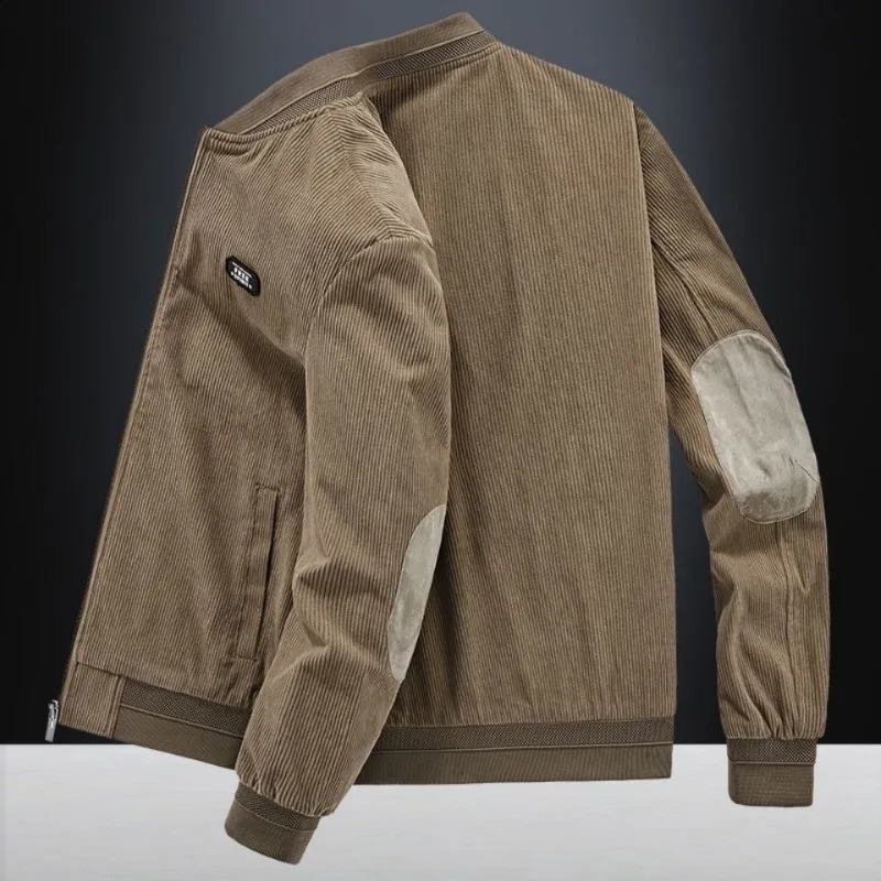 Mens casual thin jacket patch work pocket shoulder windproof stand collar retro autumn mens top 240812