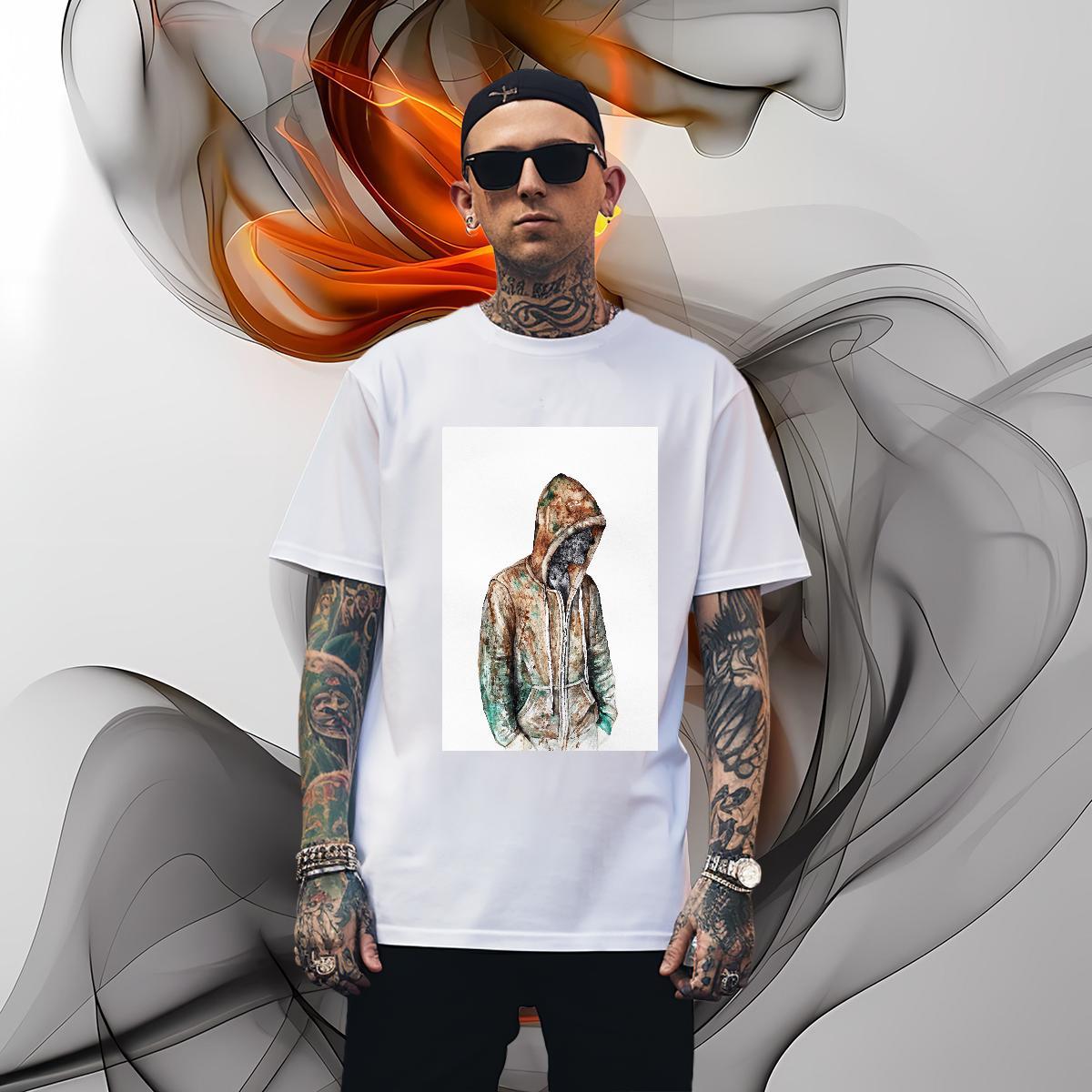 T-Shirts 230g Cotton portrait High Street Hip Hop Round Neck Short Sleeve Skull Men Clothes T-Shirt DIY Cool Tops