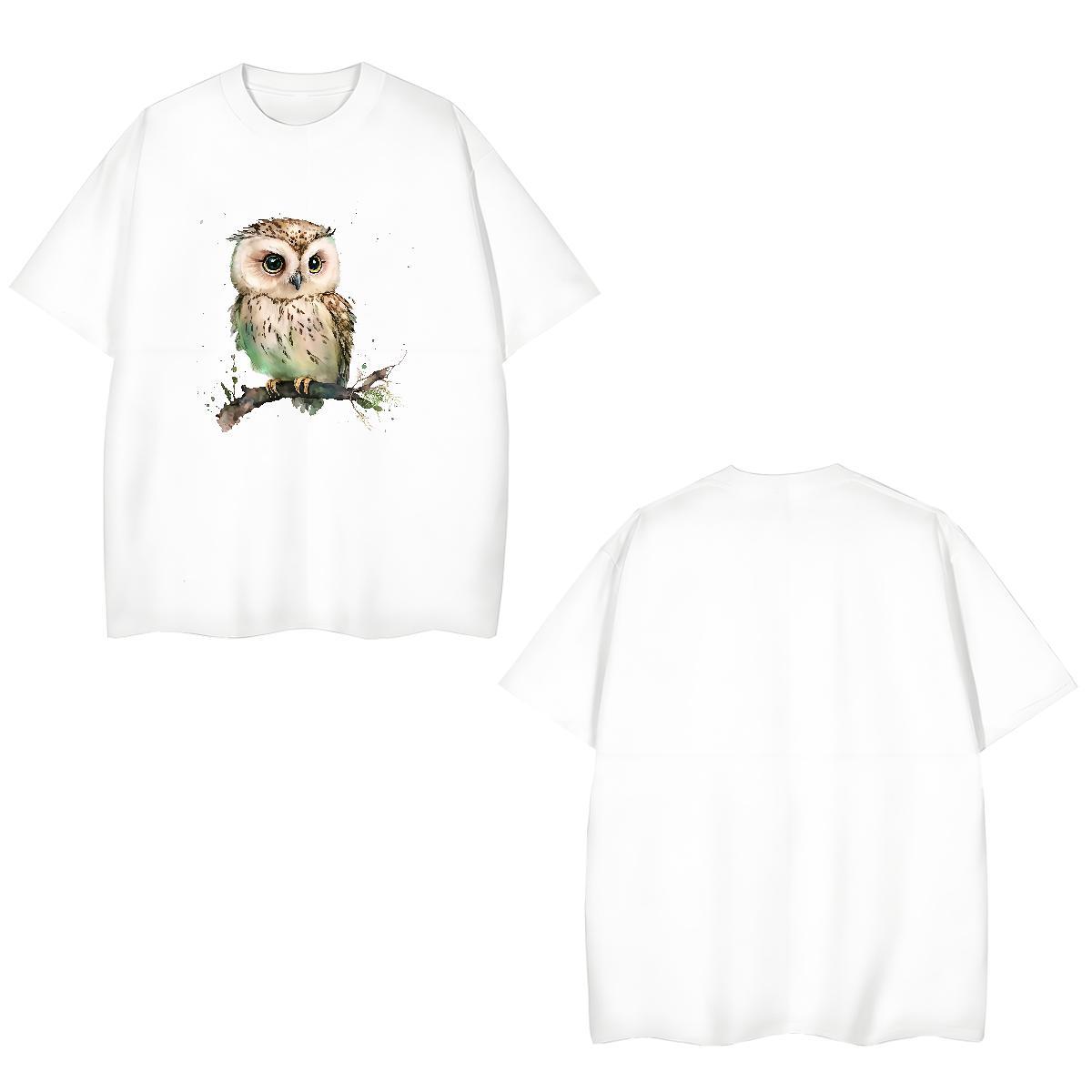 Classic T Shirt For Man Owl O-Neck Short Sleeve Sport Customized 230g Cotton Tshirts Fashion Casual Tops