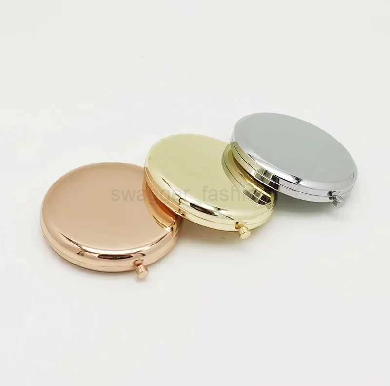 Custom Portable Makeup Mirror Solid rose gold Color Metal Round Case Double-Side Pop-Up Pocket Mirror Beauty cosmetic mirrorXJ240813