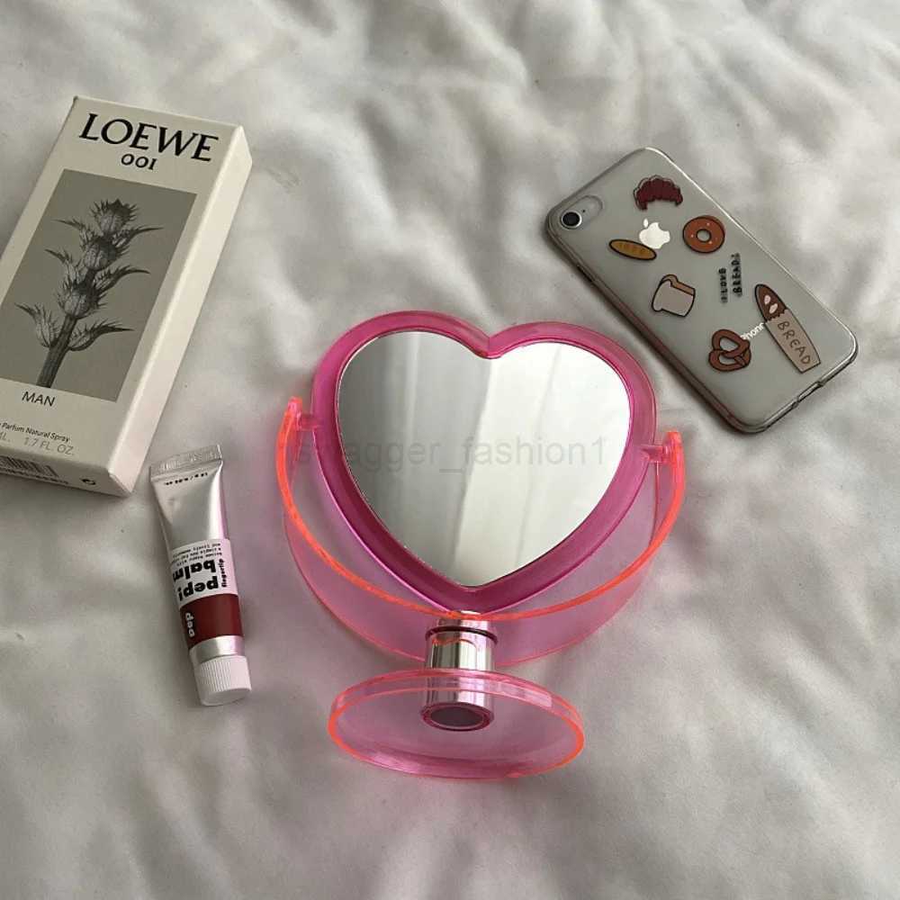 1pc Acrylic Double Side Makeup Mirror Cute Heart Shaped Cosmetic Mirror Transparent Base Home Bedroom Desktop Make Up MirrorXJ240813