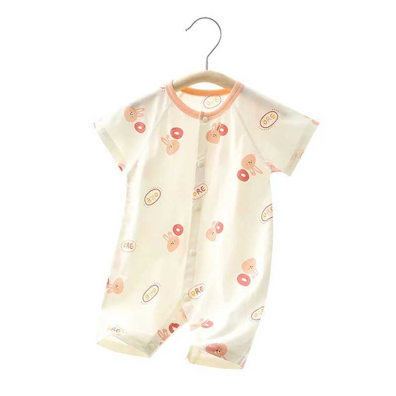 2 pieces of summer soft cotton thin baby short sleeved jumpsuit suitable for boys and girls cute cartoon clip toddler crawling set W240812