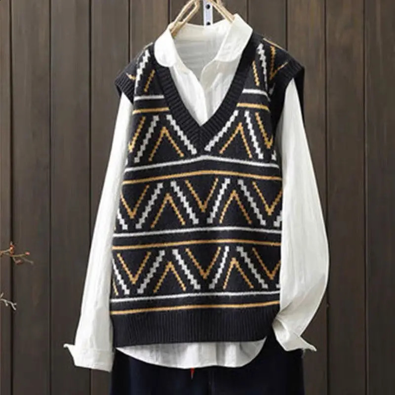 Y2K Sweater Vest Women Preppy Style Knitted V-Neck Pullover Female Autumn Winter Sleeveless Tanks Top U1346 240812