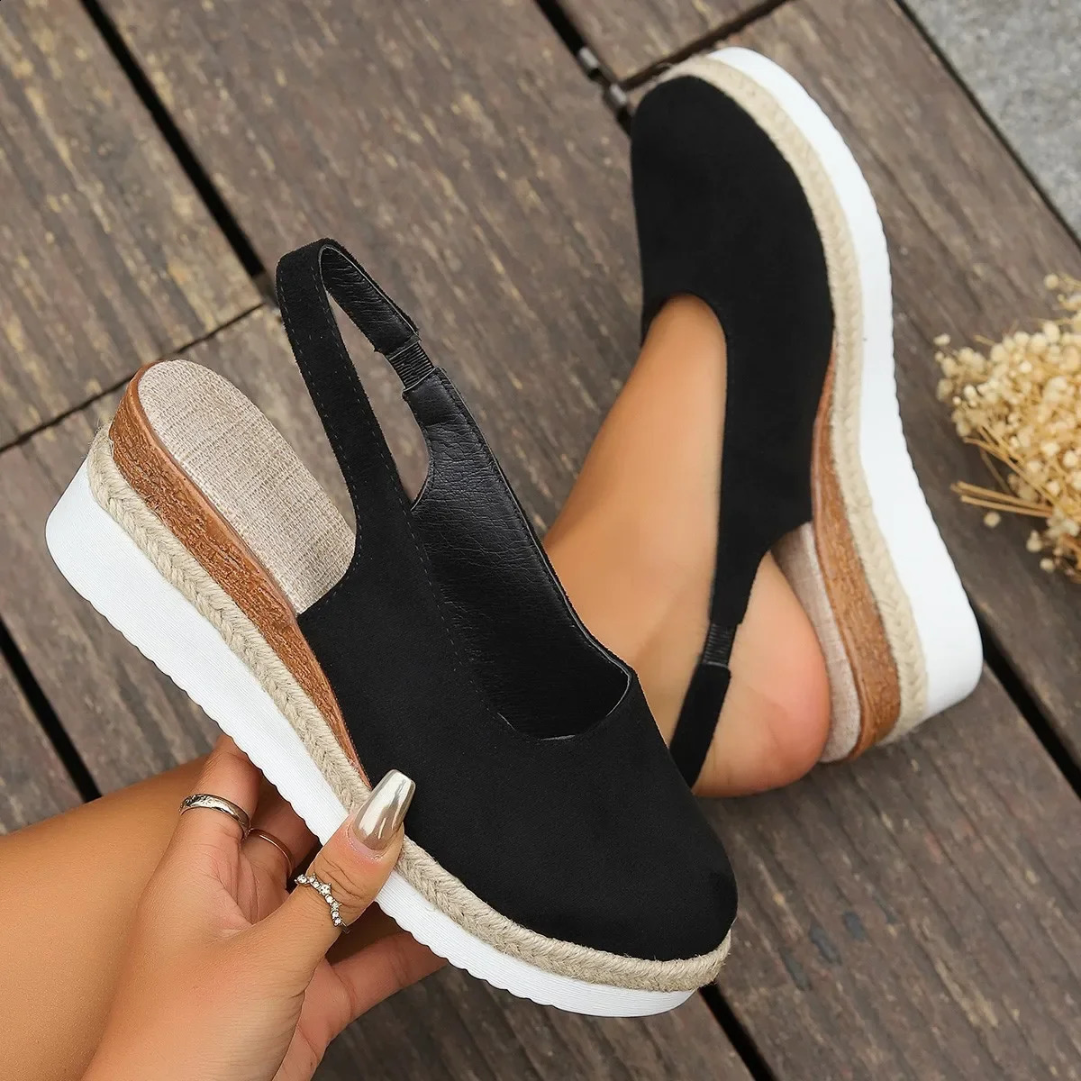 Womens summer regular wedge sandals Bohemian handmade womens casual and comfortable Espadrillles platform pump shoes Sandalia De Mujer 240813