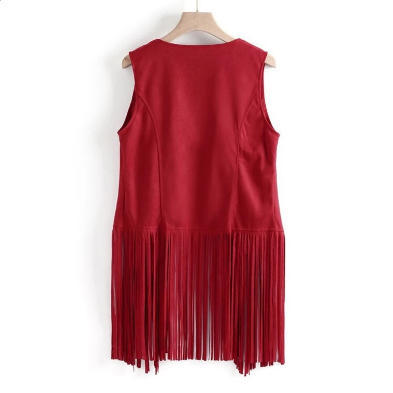 Women Faux Suede Ethnic Sleeveless for Jacket Long Fringe Tassels Hippie Open Front Cardigan Vintage Cowgirl Waistcoat Vest 240813