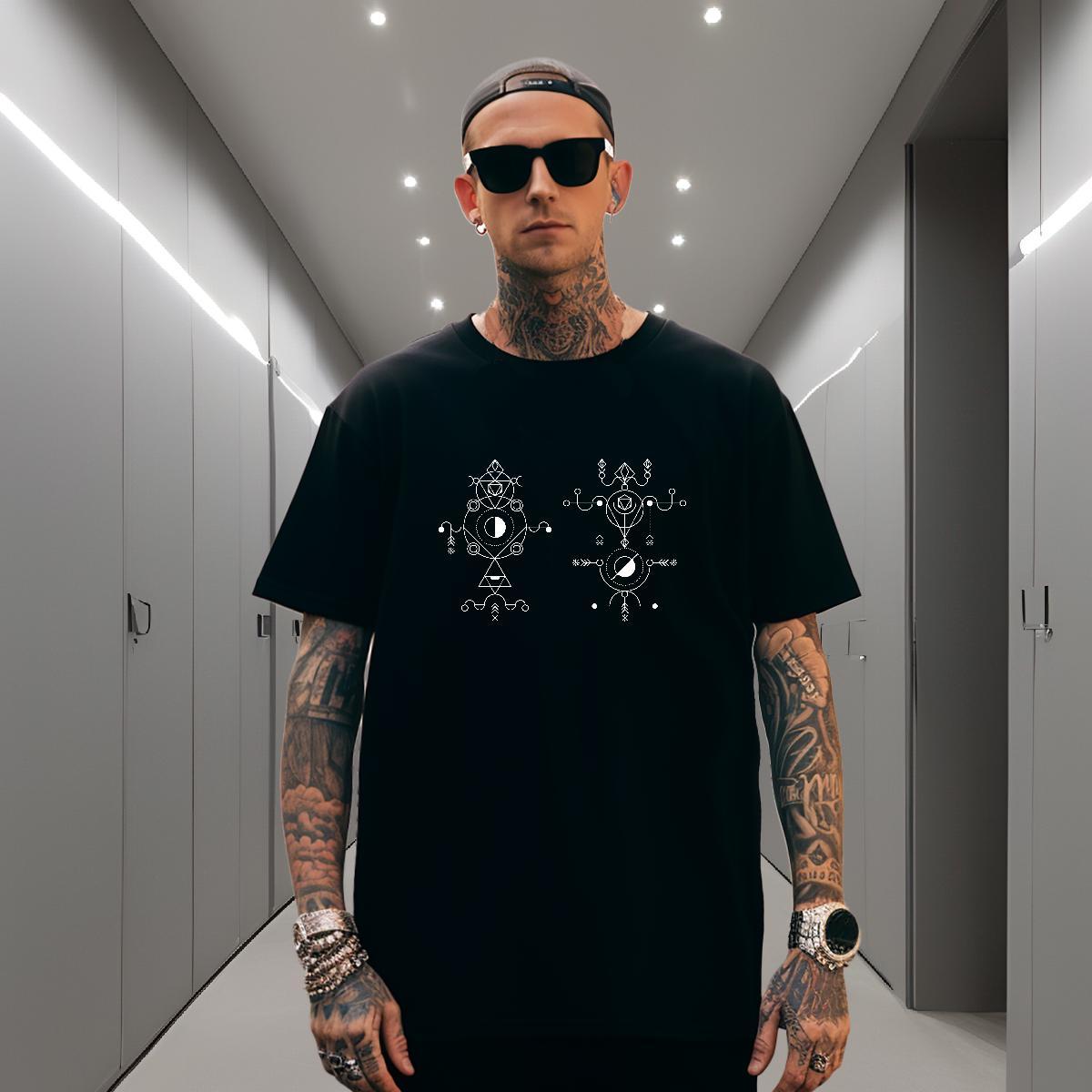 Mens T Shirts 230g Pure Cotton Geometric line Street O-Neck Short Sleeve DIY Printed Tshirts Free Shipping Comfortable Top Tees