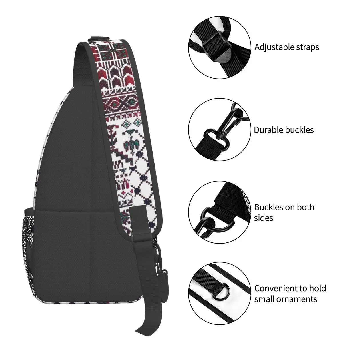 Palestinian Crossbody Sling Bag Traditional Tatreez Embroidery Shoulder Backpack Travel Backpack Daypack 240812
