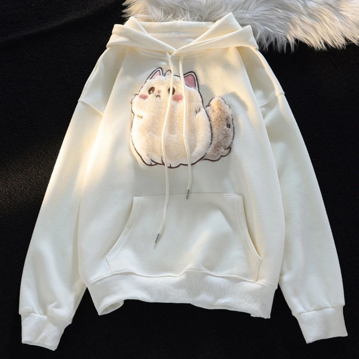 Spring Autumn Female Couples Clothes Cartoon Embroidery Lovely 3D Cat Print Pullover Hoodies Women Sweatshirt Hooded Coat 250106