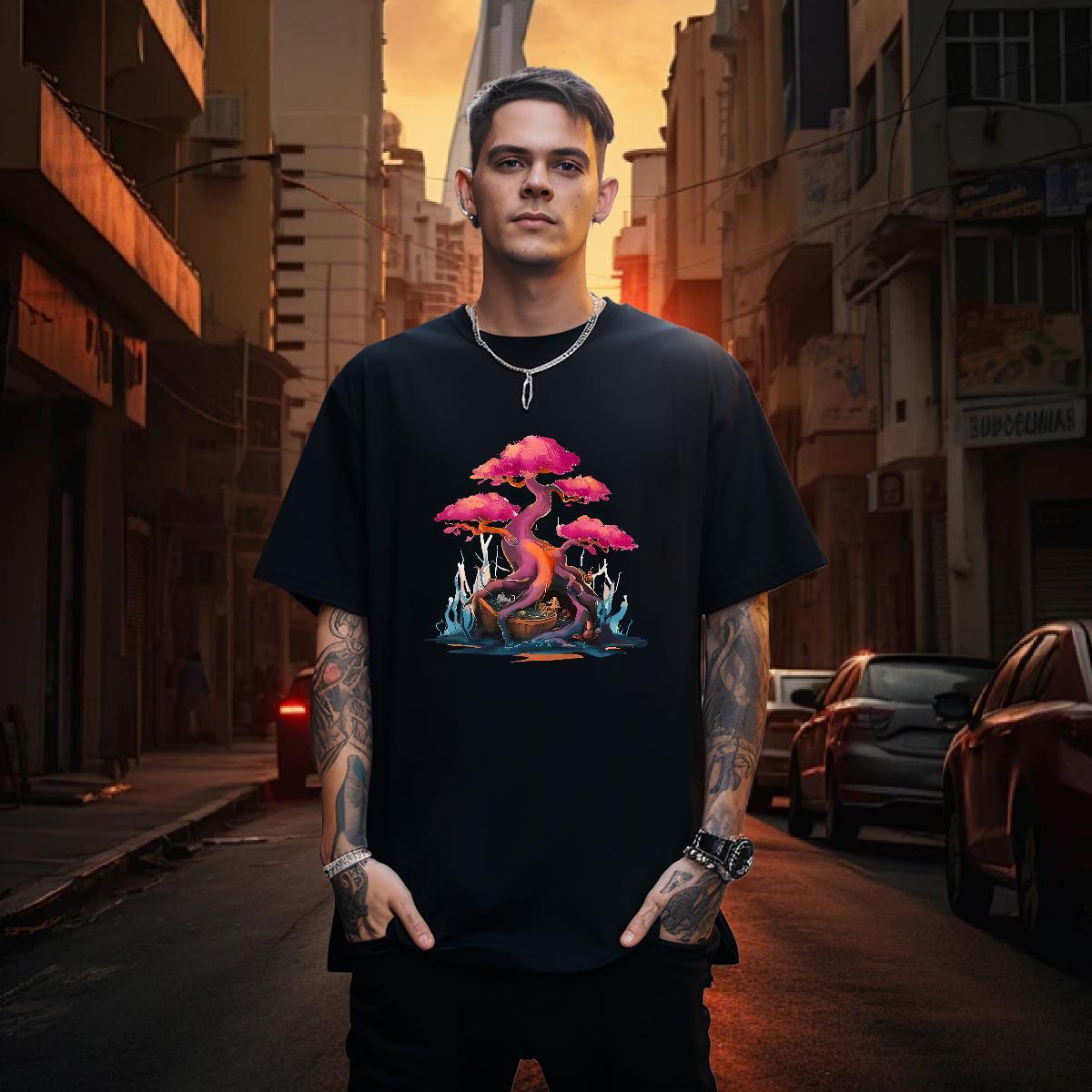 T-Shirts for Men 230g 100% Cotton tree Anime Printing Street Pure Cotton Oversized 3XL 4XL Men Clothes T-Shirt 2024 Cool Design Tees
