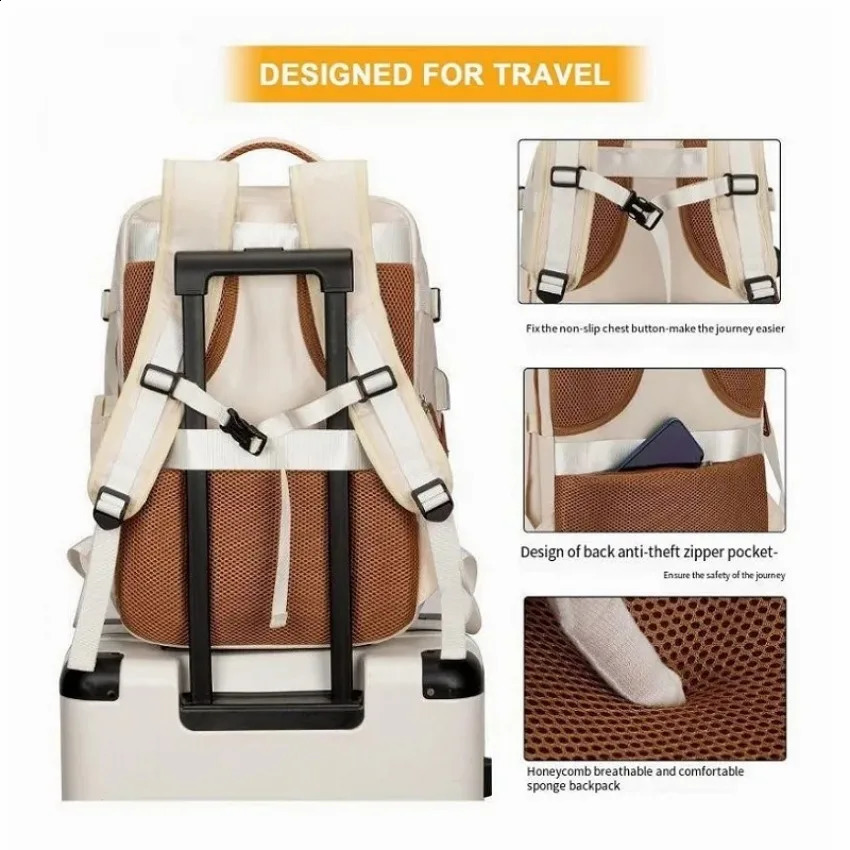 Airplane travel backpack womens laptop bag large capacity business expandable multifunctional 240813