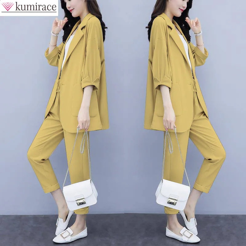 Korean style pink elegant womens pants set fashionable loose jacket Trouser twopiece office 240812