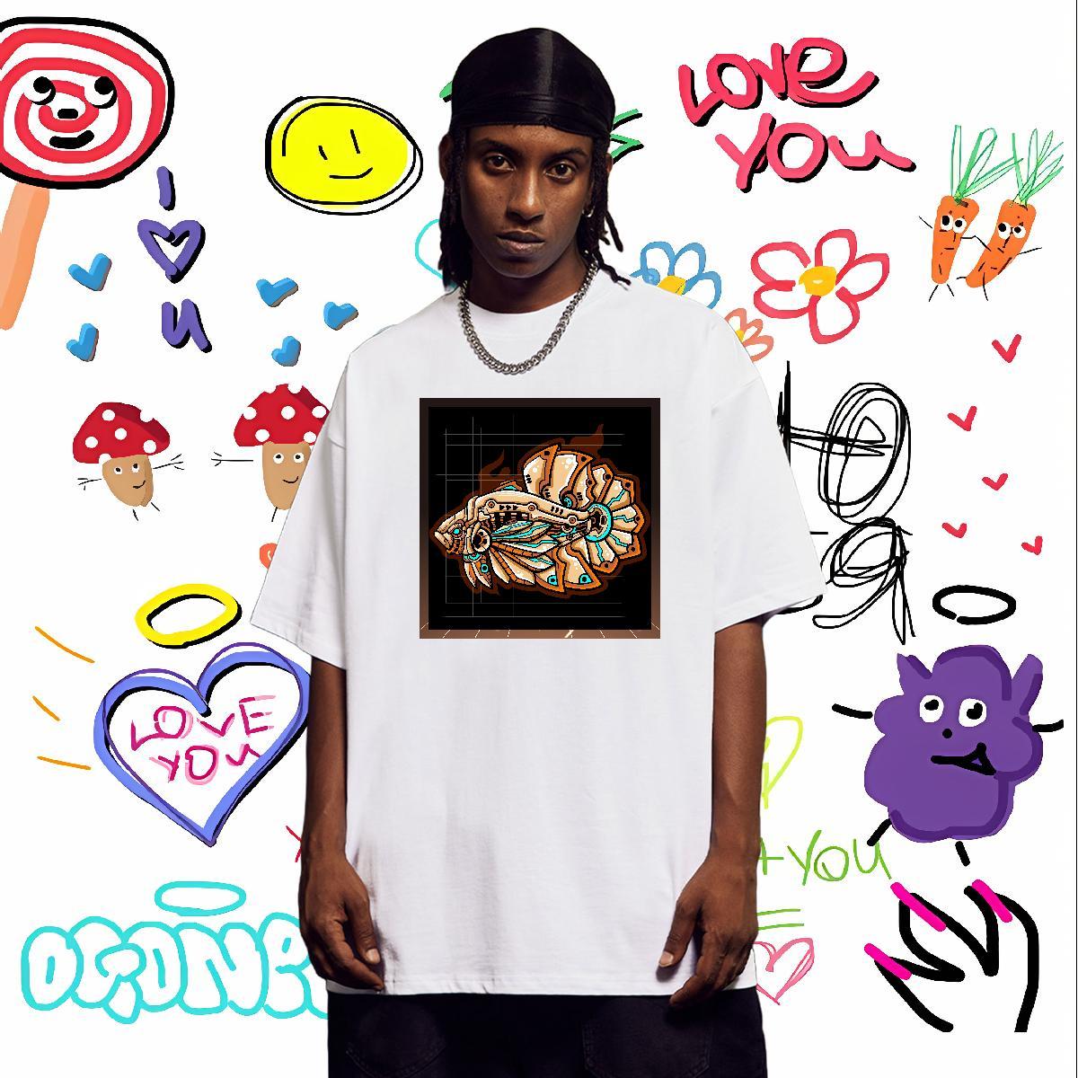 Soft T Shirt For Man Robotic fish Short Sleeve Soft Casual Beach Cartoon Printing L-4XL 230g Pure Cotton Tshirt for Man Woman Fashion Tshirts