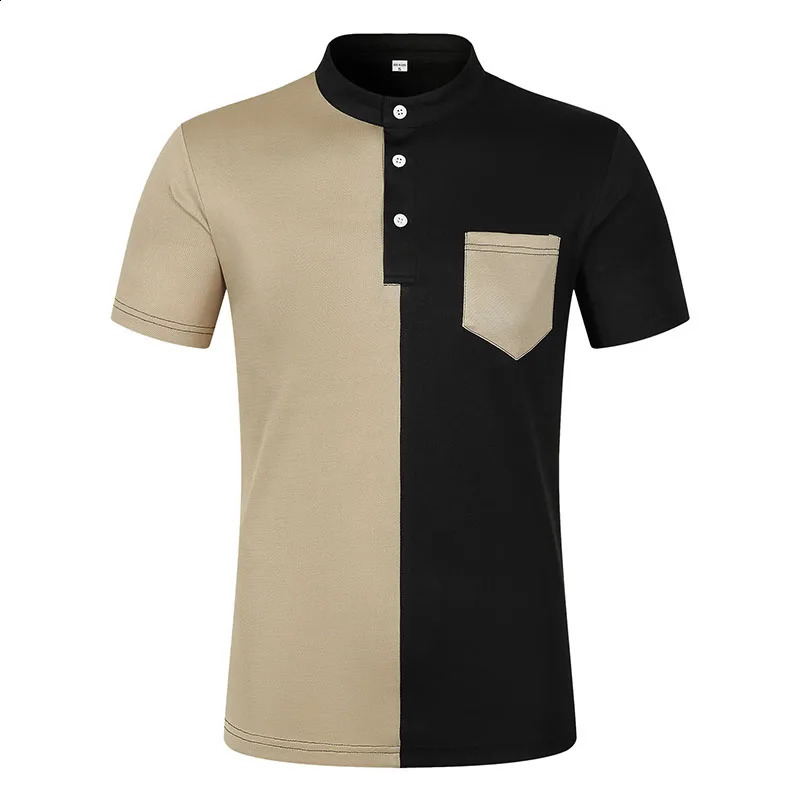 Mens Short sleeved Polo Shirt 2024 Summer Classic Pocket Fashion Panel Henley Shirt Mens Casual Polo Shirt 240813