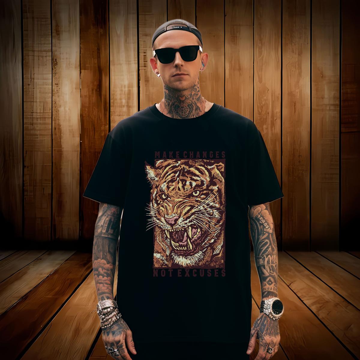 Cool Design T-Shirts tiger Breathable Crew Neck Hip Hop Custom Anime 230g 100% Cotton Men Clothes T-Shirt Fashion New Tees