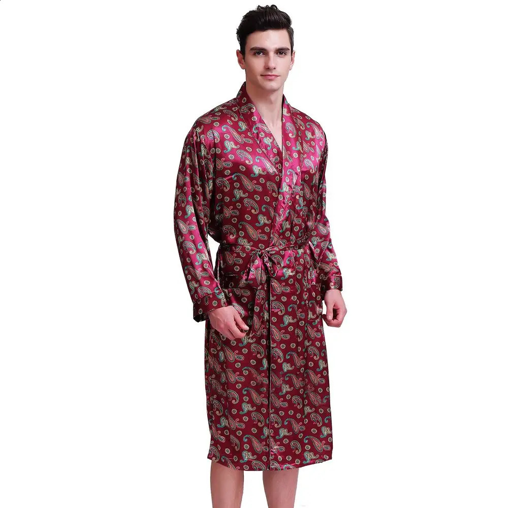 Mens Silk Satin Robes Bathrobe Nightgown Pajamas Sleepwear S ~ 3XL 240812