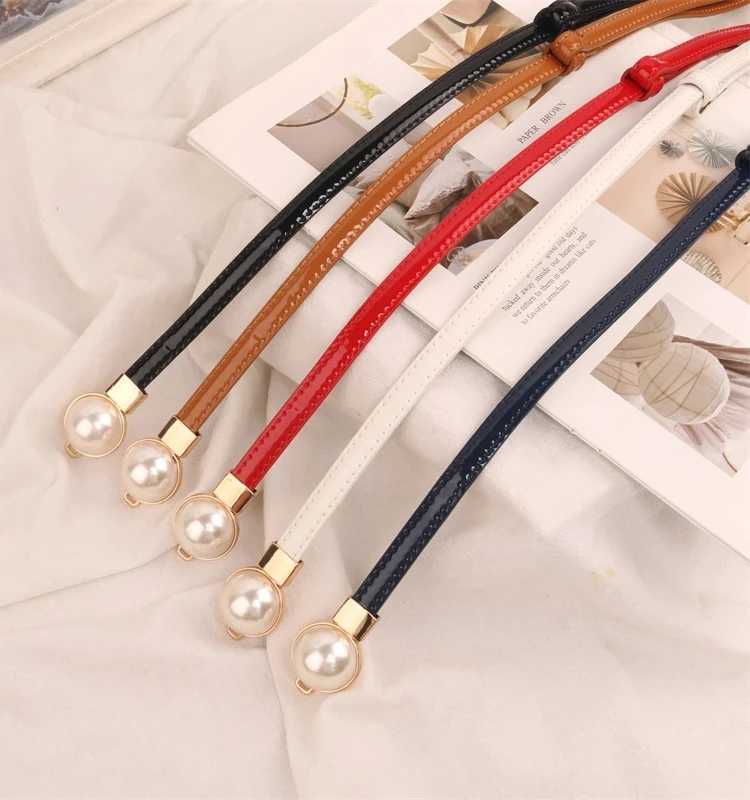 Leather Temperature Waist Cover Patent Leather Style Pearl Buckle Thin Belt Womens Dress Decorative Belt W240807