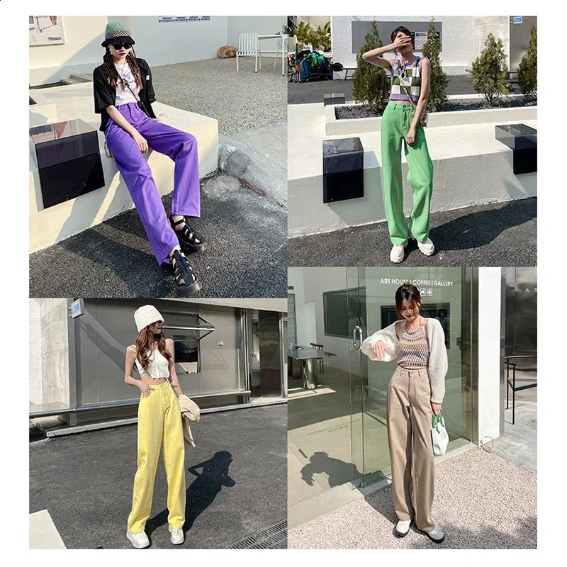 Womens Jeans Baggy Vintage Straight High Waist Korean Fashion Streetwear Casual Pants Femme Wide Leg Purple Mom Denim Trouser 240813