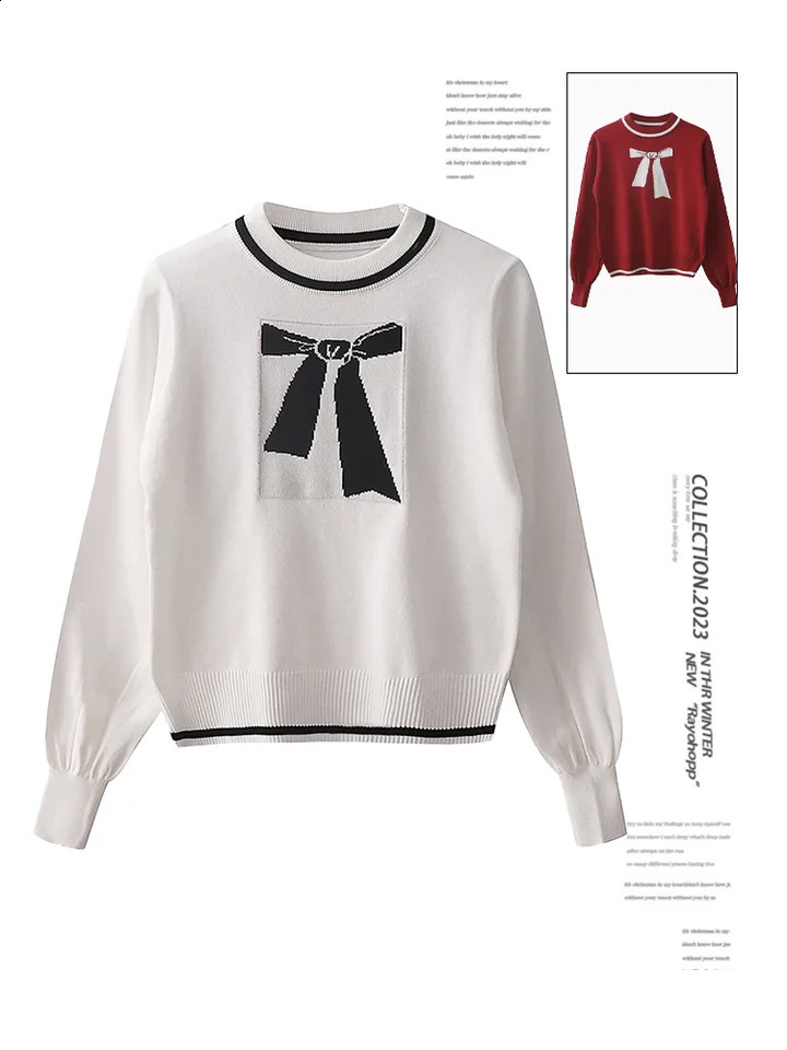 Womens Red Pullover Knit Sweater Harajuku Y2k Long Sleeves O-Neck Christmas Sweater Vintage 90s 2000s Aesthetic Fashion Clothes 240812