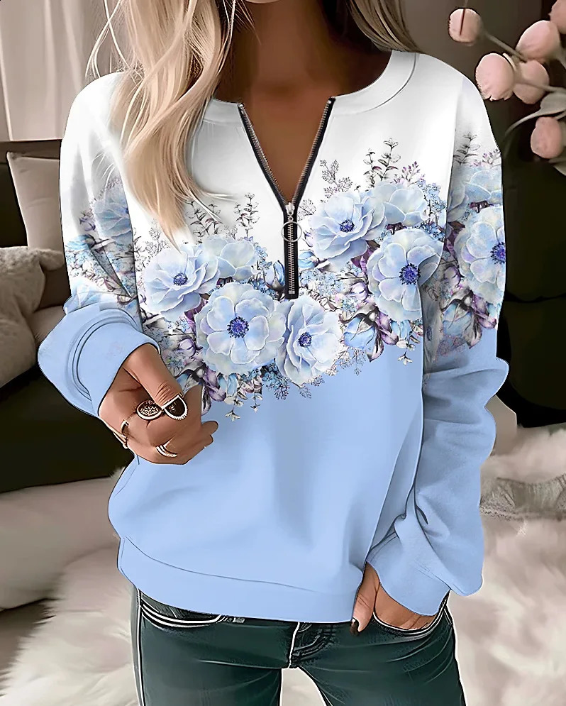 Womens Hoodies Women Fashion Floral Hoodies Flower Painting Sweatshirt Zip Up Hoodie Oversized Sudaderas Harajuku Coats Elegant 240813