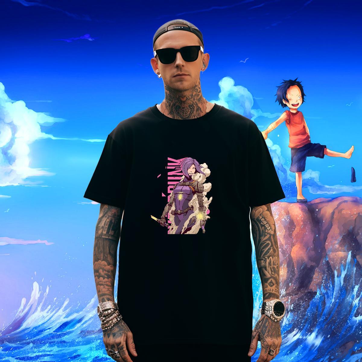 T Shirt For Man 230g Cotton portrait Casual Beach O-Neck Short Sleeve Anime Print Men Tops Tees Fashion Comfortable Tshirts