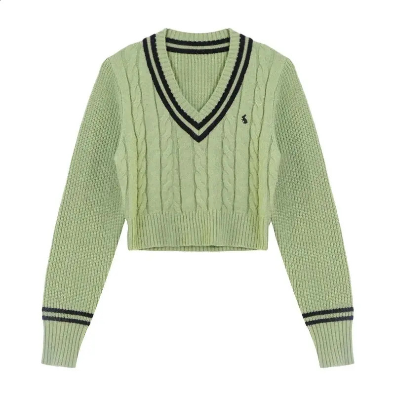 HOUZHOU Korean Vintage Sweaters Autumn Old Money Style Women V-neck Embroidery Knitted Top Winter Preppy Long Sleeve Pullovers 240812