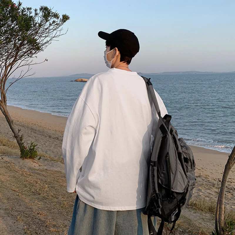 Men Long Sleeve T-shirts Ripped Clothing Summer Fashion High Street Harajuku All-match Handsome Korean Teens Cool Baggy 240812