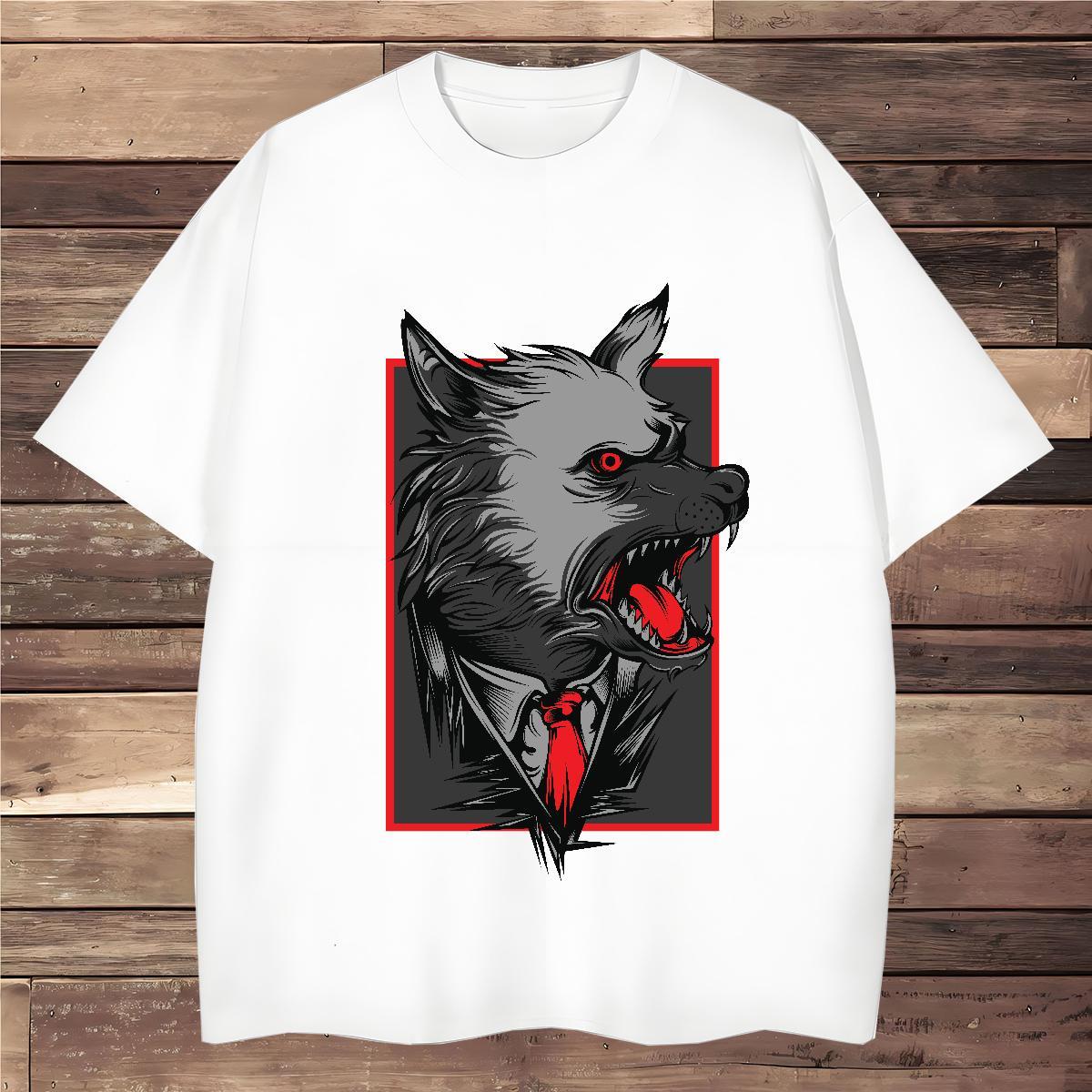 TOP Quality T-Shirts wolf O-Neck Short Sleeve Beach Customized Print 230g Cotton Tshirts Free Shipping Tees Shirts