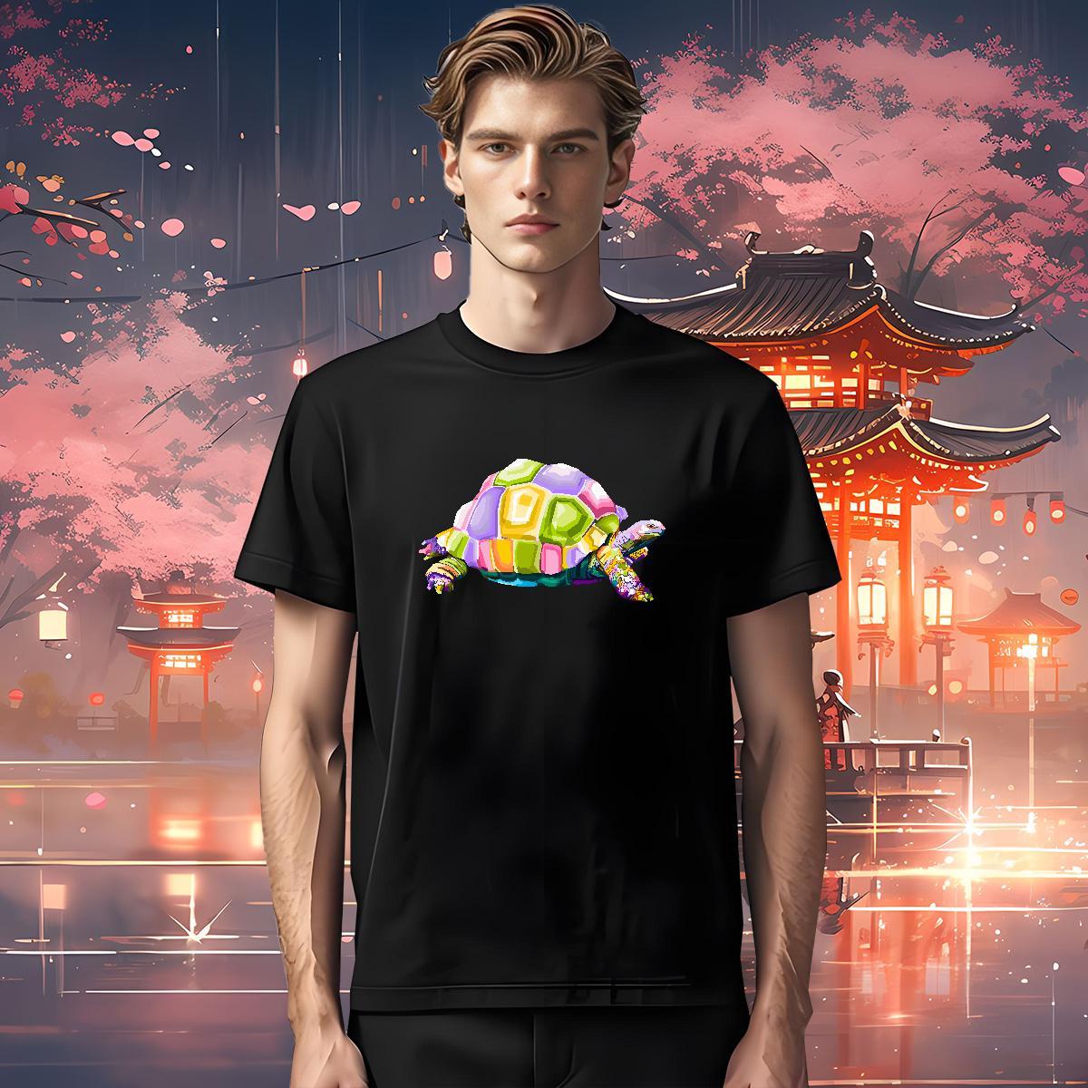 T Shirts Men 230g 100% Cotton tortoise Street Breathable Crew Neck Floral Print Men Tshirts DIY Customized Unisex Tees Shirts