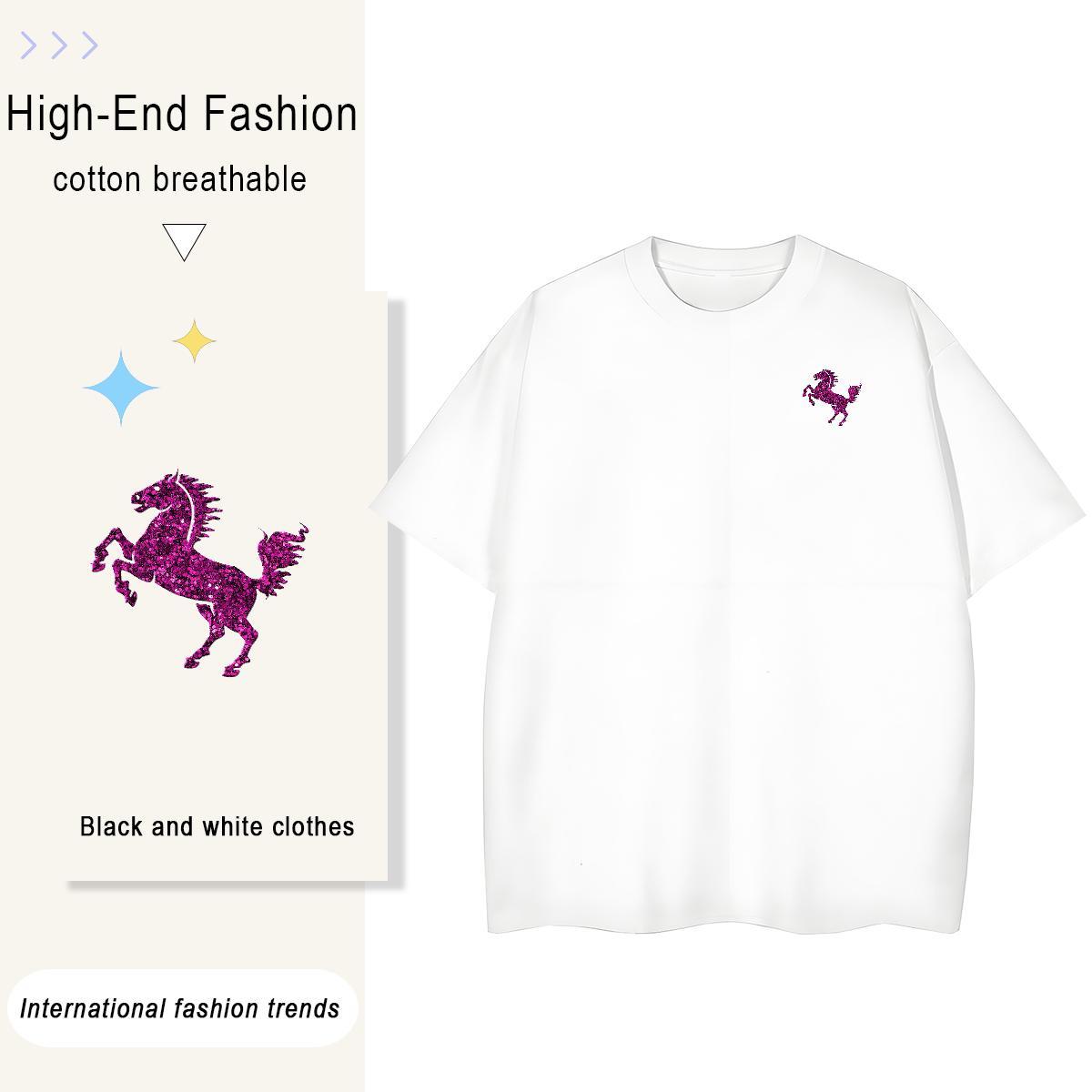 T Shirts Men 230g Cotton horse Casual Beach Breathable Short Sleeve Oversized 3XL 4XL Tshirt for Man Woman Free Shipping Wholesale Polos