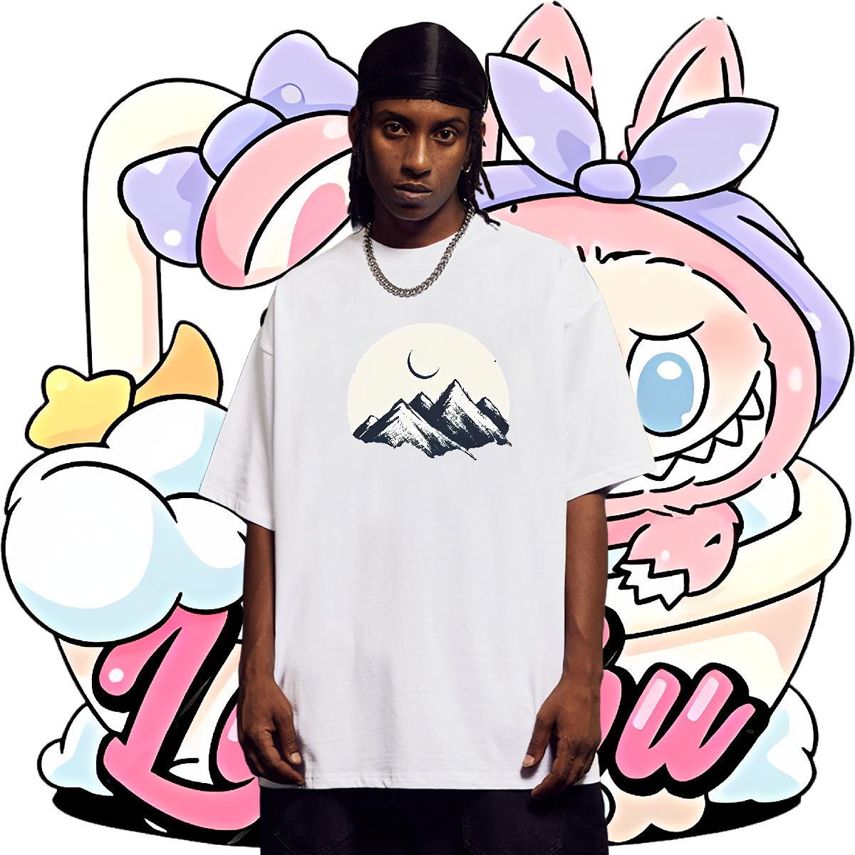 Free Shipping Mens Tshirts Spring Summer 230g 100% Cotton DIY Logo Oversized Short Sleeve O-Neck mountains T-Shirts New Clothings